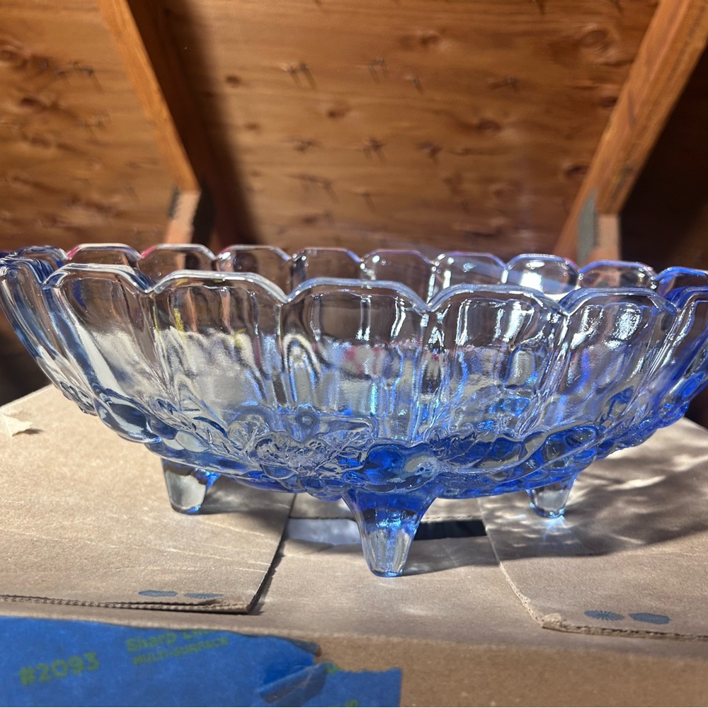 Vintage  Indiana Glass Co. “ Harvest “ Ive Blue four foot large bowl.